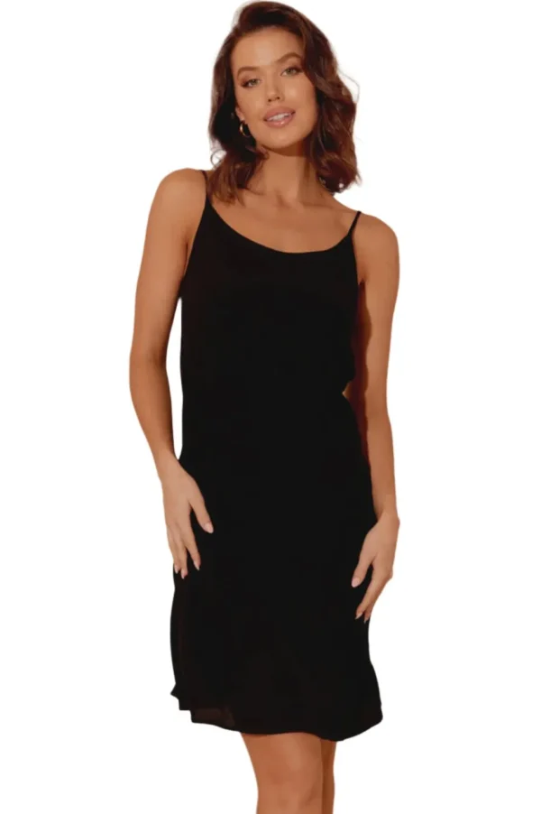 Adorne - Full Slip Dress Short - Black