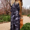 Binny - BACCHUS Printed cotton linen maxi dress with tie - The Elements