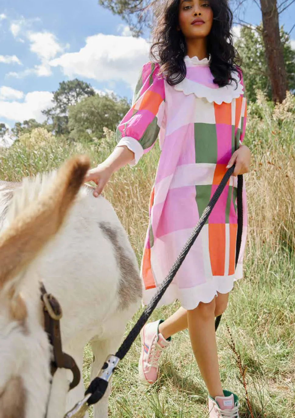 binny__lady_whistledown___0.webp Binny - LADY WHISTLEDOWN - Frill Midi Dress - Pink Check