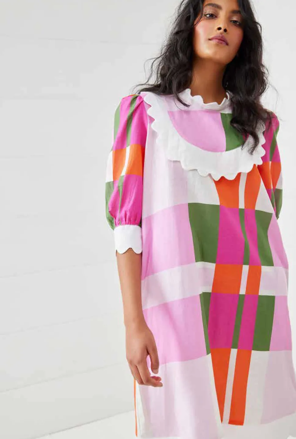 binny__lady_whistledown___1.webp Binny - LADY WHISTLEDOWN - Frill Midi Dress - Pink Check