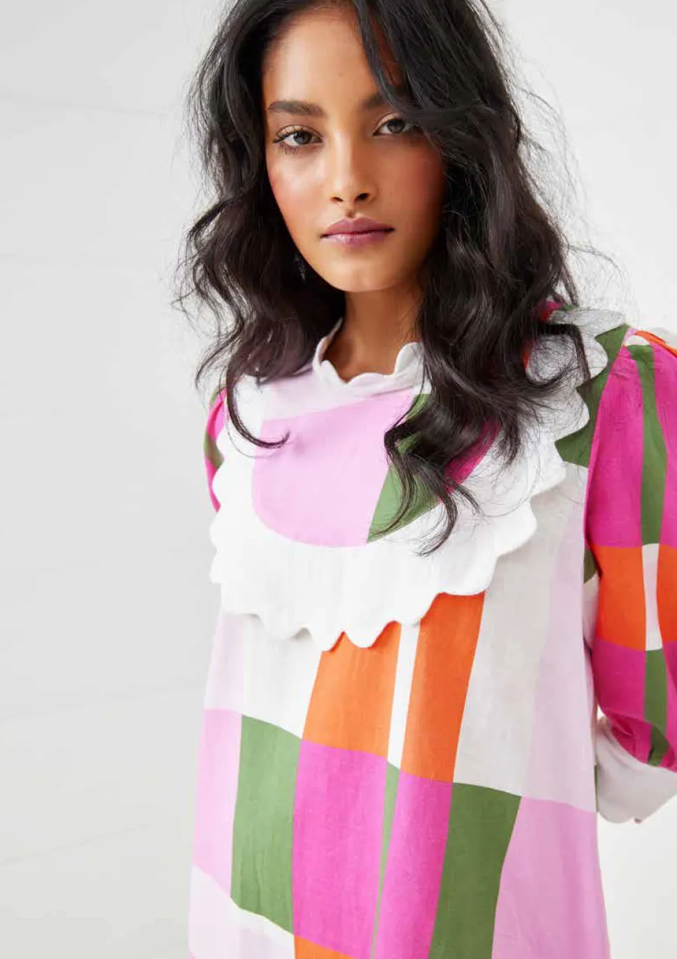 binny__lady_whistledown___2.webp Binny - LADY WHISTLEDOWN - Frill Midi Dress - Pink Check