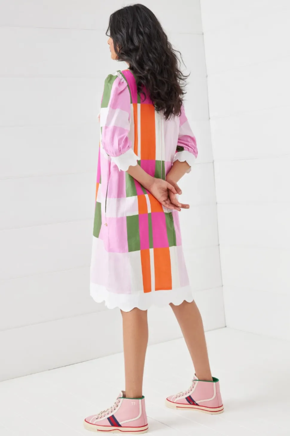 binny__lady_whistledown___3.webp Binny - LADY WHISTLEDOWN - Frill Midi Dress - Pink Check