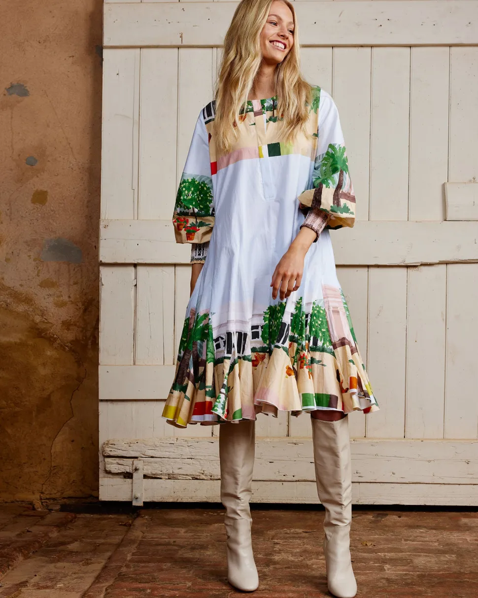 binny__seppeltsfield_road_2.webp Binny - SEPPELTSFIELD ROAD Handpainted printed cotton poplin midi dress with Belt - The Valley