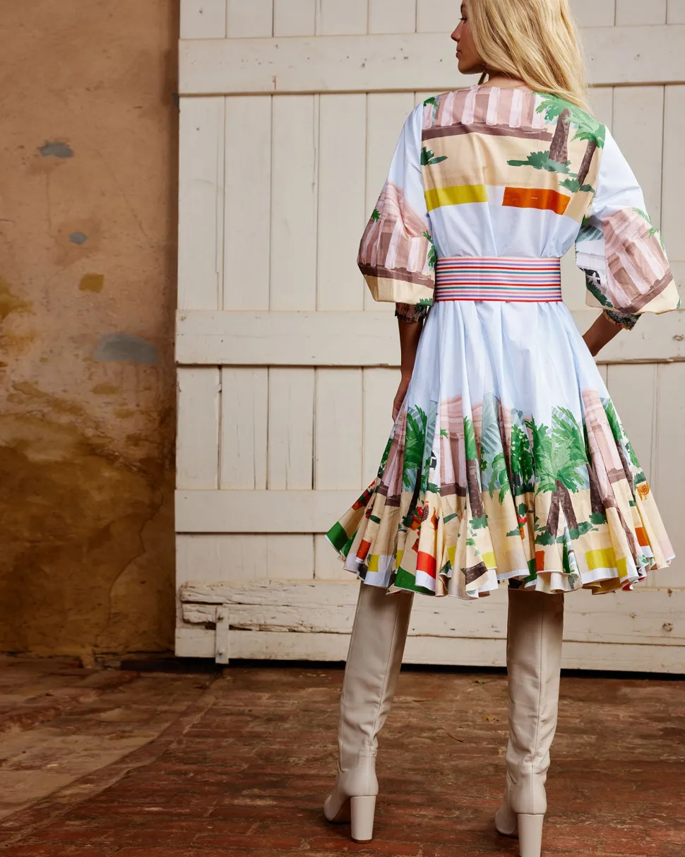 binny__seppeltsfield_road_4.webp Binny - SEPPELTSFIELD ROAD Handpainted printed cotton poplin midi dress with Belt - The Valley