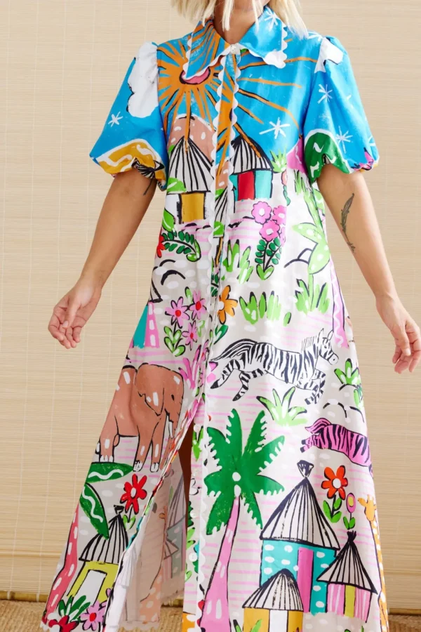 Binny - THE GODS MUST BE CRAZY - Waxcloth - Cotton Poplin Maxi Dress