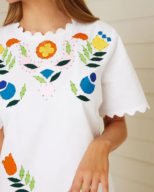 Binny - THE QUILTING SOCIETY Cotton poplin mini shift dress with applique jumbo ric rac trim detail.