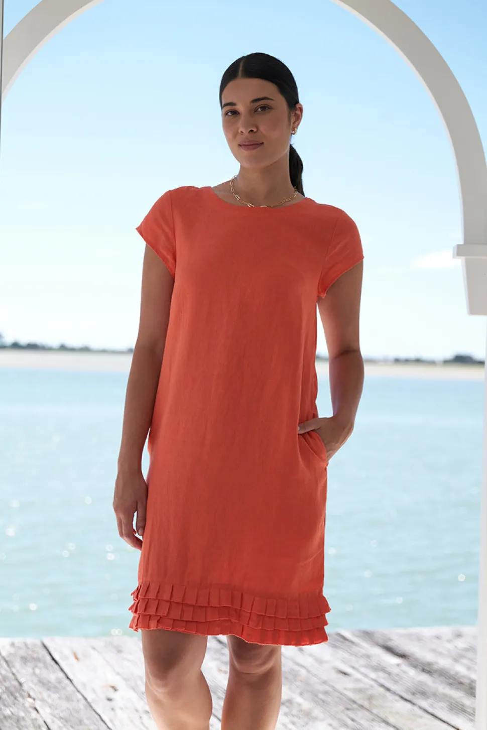 foil__pleat_dreams_shift__0.webp Foil - Pleat Dreams Shift Dress - Nectarine CFO7895