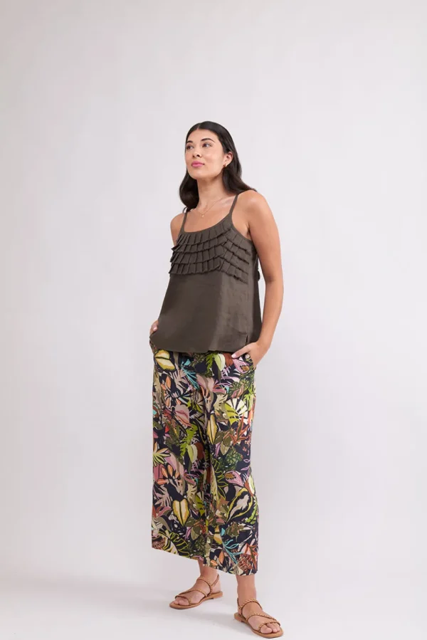 Foil - Pleat Dreams Top - Khaki CFO7856 FINAL SALE