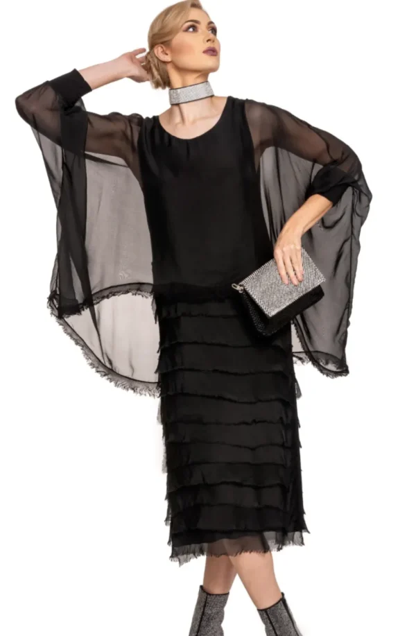 Imagine - Black Onyx Candie Dress Silk Ruffle Layers 10IM3862