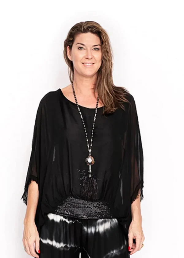 Imagine - Black Onyx Marcella Sequin Silk Top 10IM3014