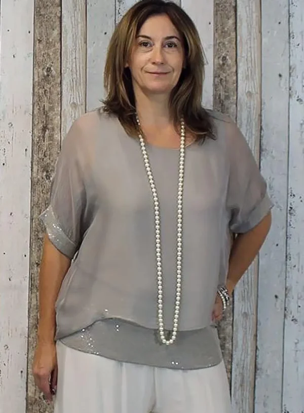 Imagine - Mocha Mimi Top Silk w Sequins 10IM2161M