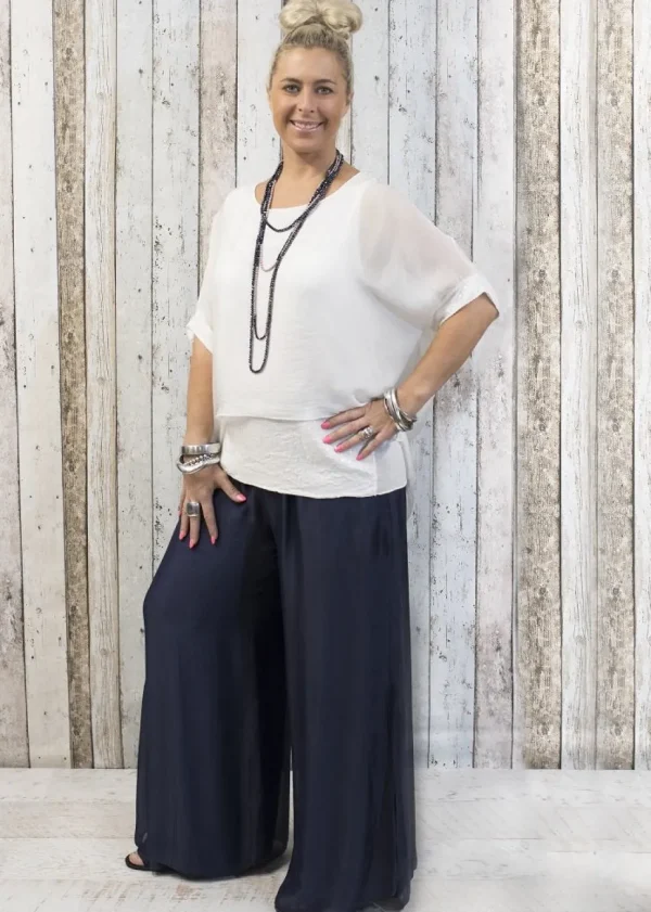 Imagine - Navy Silk Gia Pant with Split 10IM2184