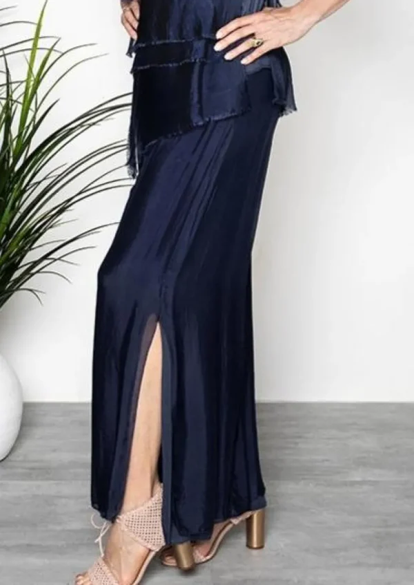 Imagine - Navy Silk Gia Pant with Split 10IM2184