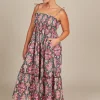 Isle of Mine - Remi Shirred Maxi Dress - Olive Fleuron LAST ONE SIZE L