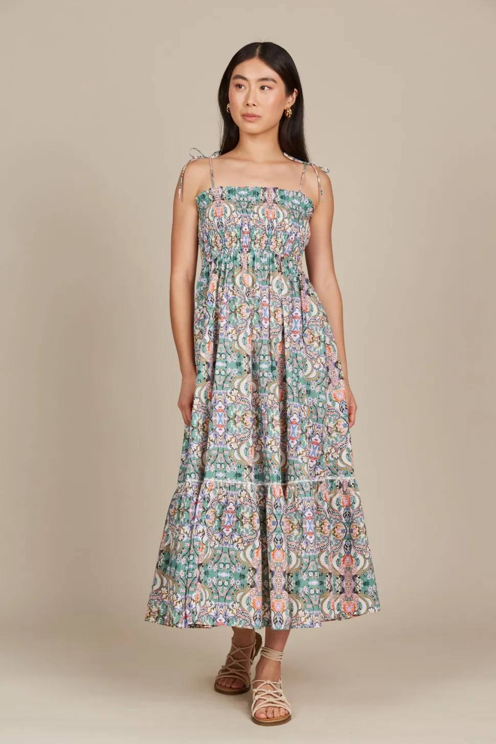 isle_of_mine__remi_shirre_0-2.webp Isle of Mine - Remi Shirred Maxi Dress - Lotus Fleuron LAST ONE SIZE XS