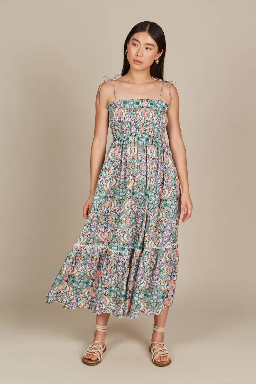 isle_of_mine__remi_shirre_1-2.webp Isle of Mine - Remi Shirred Maxi Dress - Lotus Fleuron LAST ONE SIZE XS