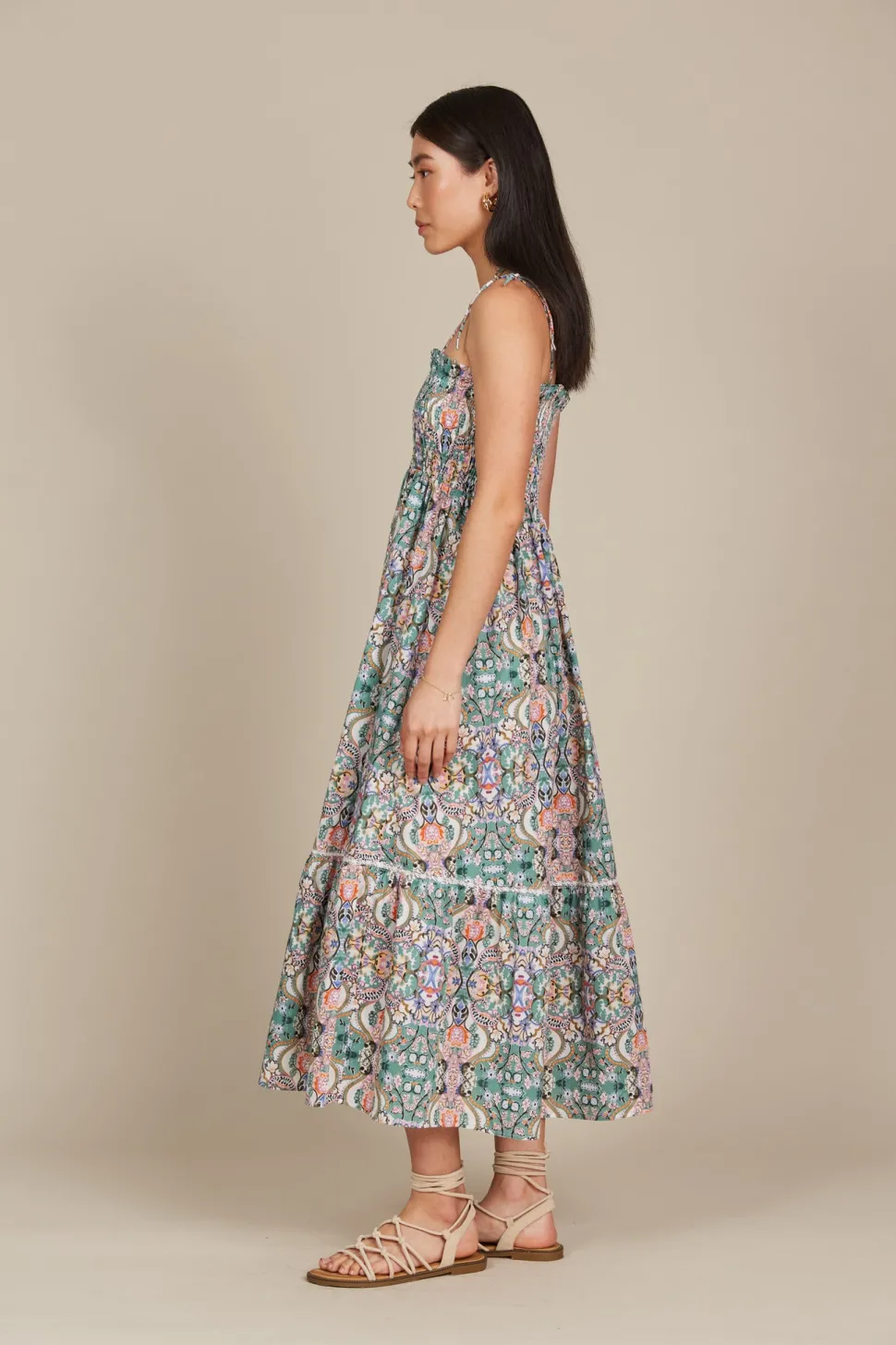 isle_of_mine__remi_shirre_2-2.webp Isle of Mine - Remi Shirred Maxi Dress - Lotus Fleuron LAST ONE SIZE XS