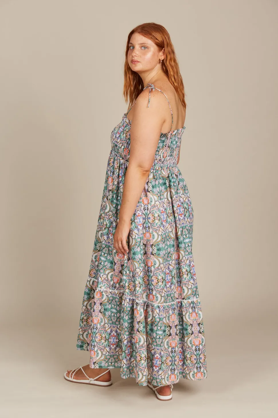 isle_of_mine__remi_shirre_5-2.webp Isle of Mine - Remi Shirred Maxi Dress - Lotus Fleuron LAST ONE SIZE XS