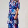 La Strada - Blue Pink Floral Cross Over Dress LAD24-8901-146