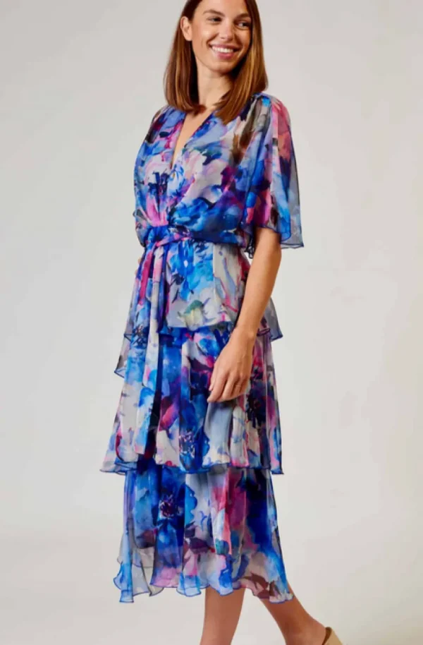 La Strada - Blue Pink Floral Cross Over Dress LAD24-8901-146