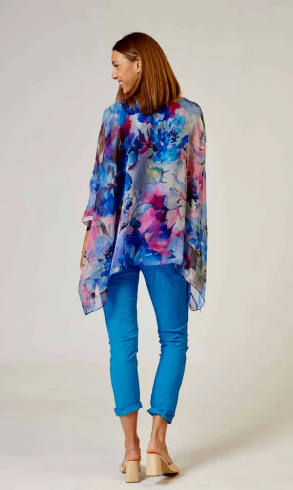 La Strada - Blue Pink Floral Kaftan Top LAT24-8711-146