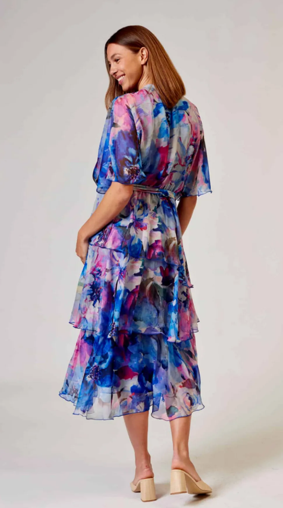 la_strada__blue_pink_flor_1.webp La Strada - Blue Pink Floral Cross Over Dress LAD24-8901-146