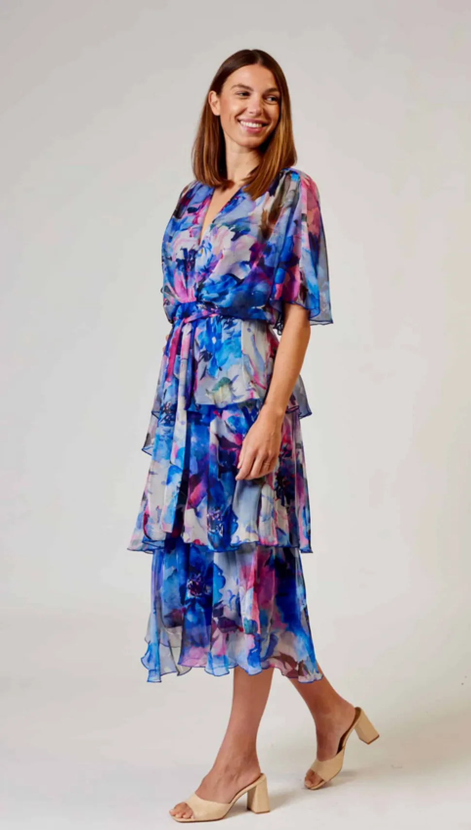 la_strada__blue_pink_flor_2.webp La Strada - Blue Pink Floral Cross Over Dress LAD24-8901-146