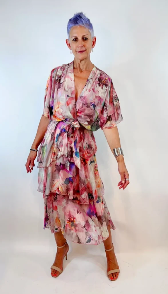 La Strada - Dusty Pink Floral Silk Layer Ruffle Dress LSD21-901-121