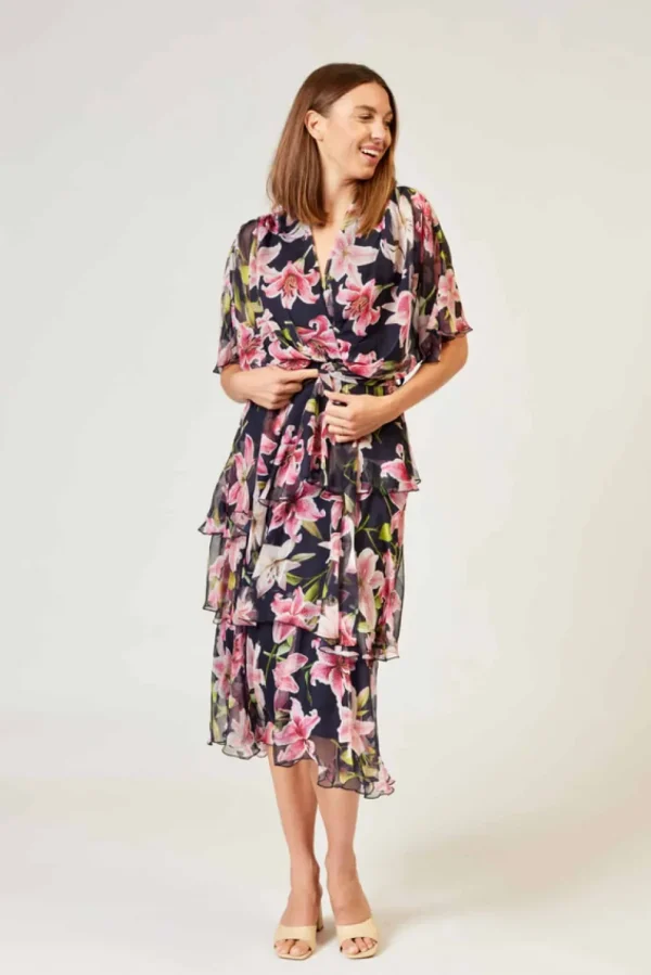 La Strada - Navy Pink Lily Cross Over Dress LAD24-8901-153
