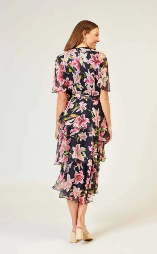 La Strada - Navy Pink Lily Cross Over Dress LAD24-8901-153