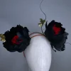 Melanie Ferrero - Black Large Flowers with Red Centre
