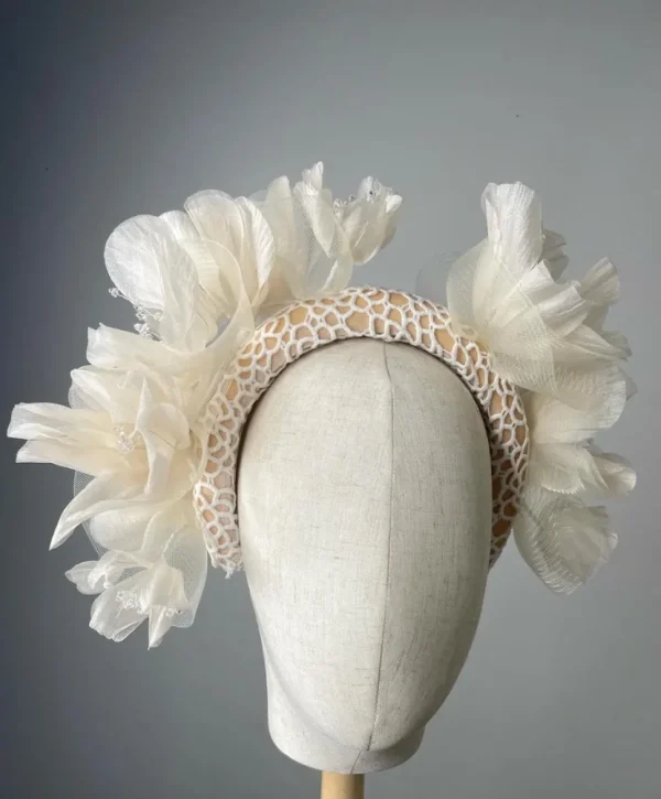 Melanie Ferrero - Cream Silk Flowers on Lace headband