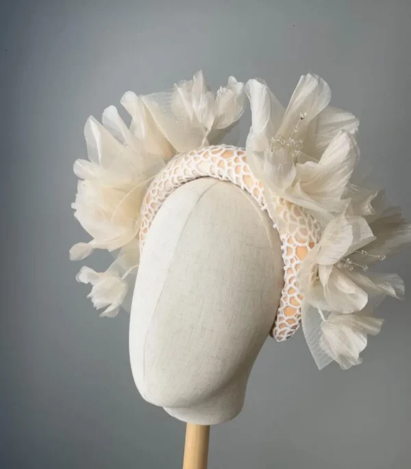 Melanie Ferrero - Cream Silk Flowers on Lace headband