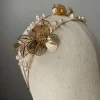 Melanie Ferrero - Double Gold Headband with Gold Flowers