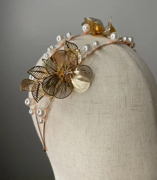 Melanie Ferrero - Double Gold Headband with Gold Flowers