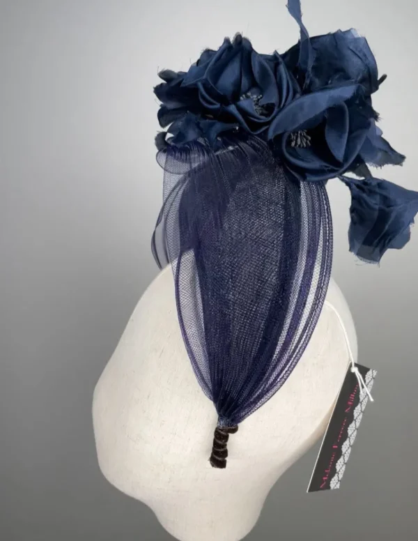 Melanie Ferrero - Navy Sinamay Halo with Silk Flowers
