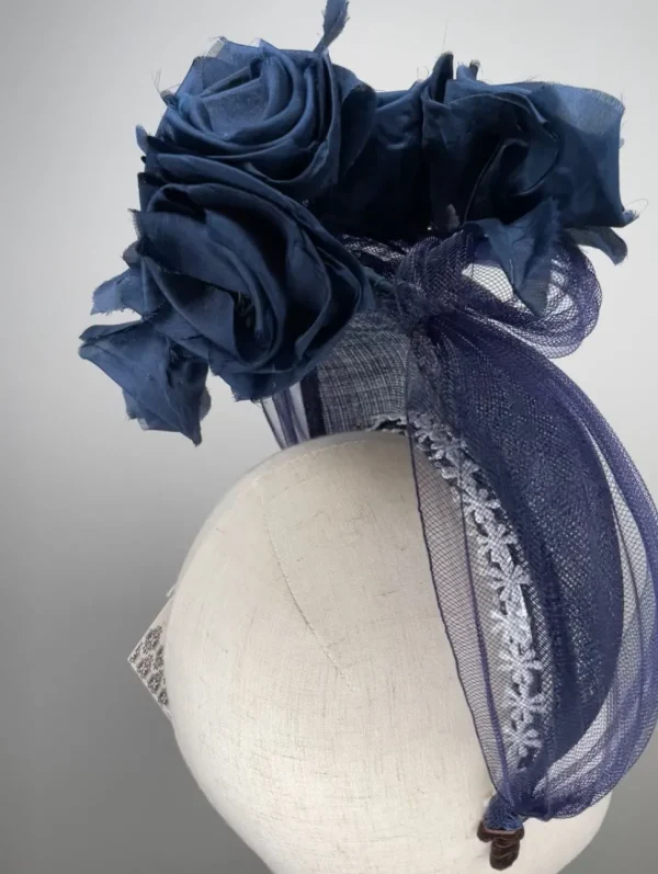 Melanie Ferrero - Navy Sinamay Halo with Silk Flowers