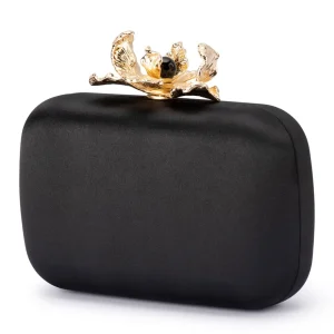 Olga Berg - BLACK ADELE Orchid Lock Clutch - OB6505