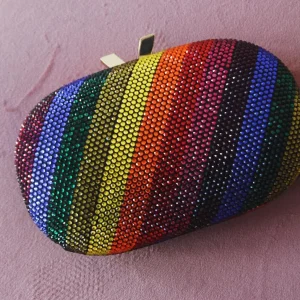 Olga Berg - Rainbow POT OF GOLD Hotfix Oval Clutch Bag - OB7455