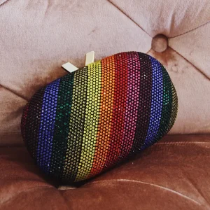 Olga Berg - Rainbow POT OF GOLD Hotfix Oval Clutch Bag - OB7455