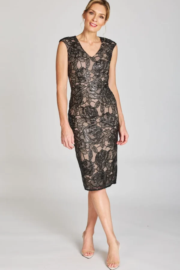 Pink Ruby - Sophistication V Front Dress - Black Nude FINAL SALE