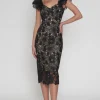Romance - Paris Frill Sleeve Midi Dress - Black/Nude FINAL SALE