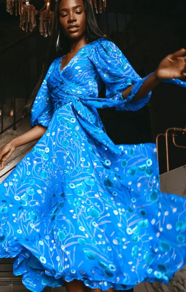 Sacha Drake - Bowerbird Wrap Dress - Periwinkle Poppy