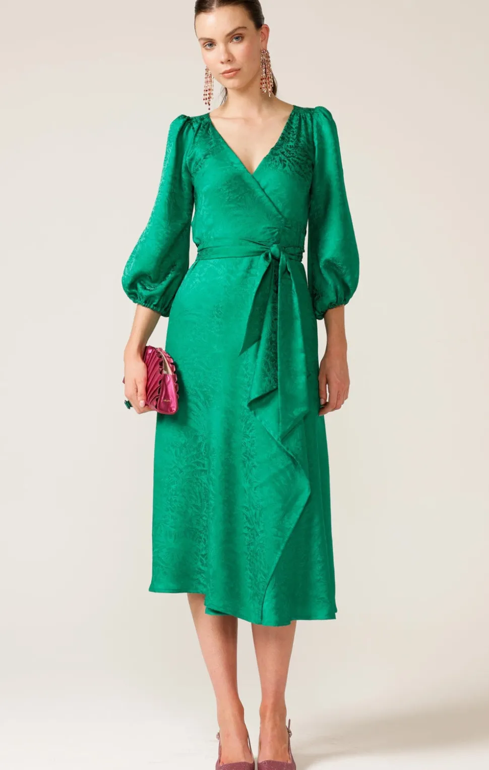 sacha_drake__chateau_wrap_1.webp Sacha Drake - Chateau Wrap Dress - Emerald Jacquard