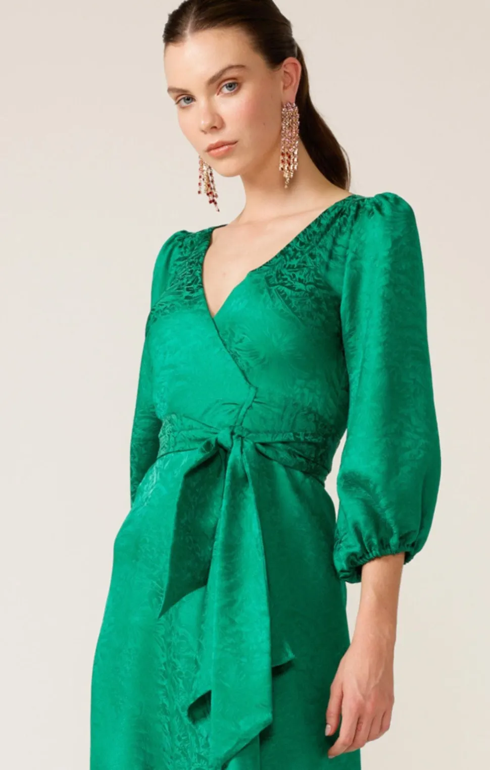 sacha_drake__chateau_wrap_2.webp Sacha Drake - Chateau Wrap Dress - Emerald Jacquard