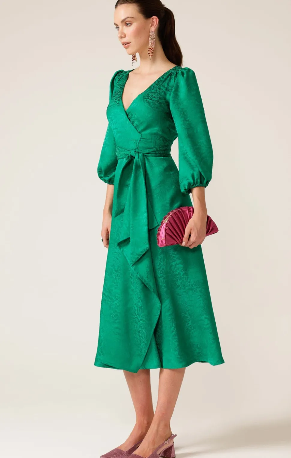 sacha_drake__chateau_wrap_3.webp Sacha Drake - Chateau Wrap Dress - Emerald Jacquard