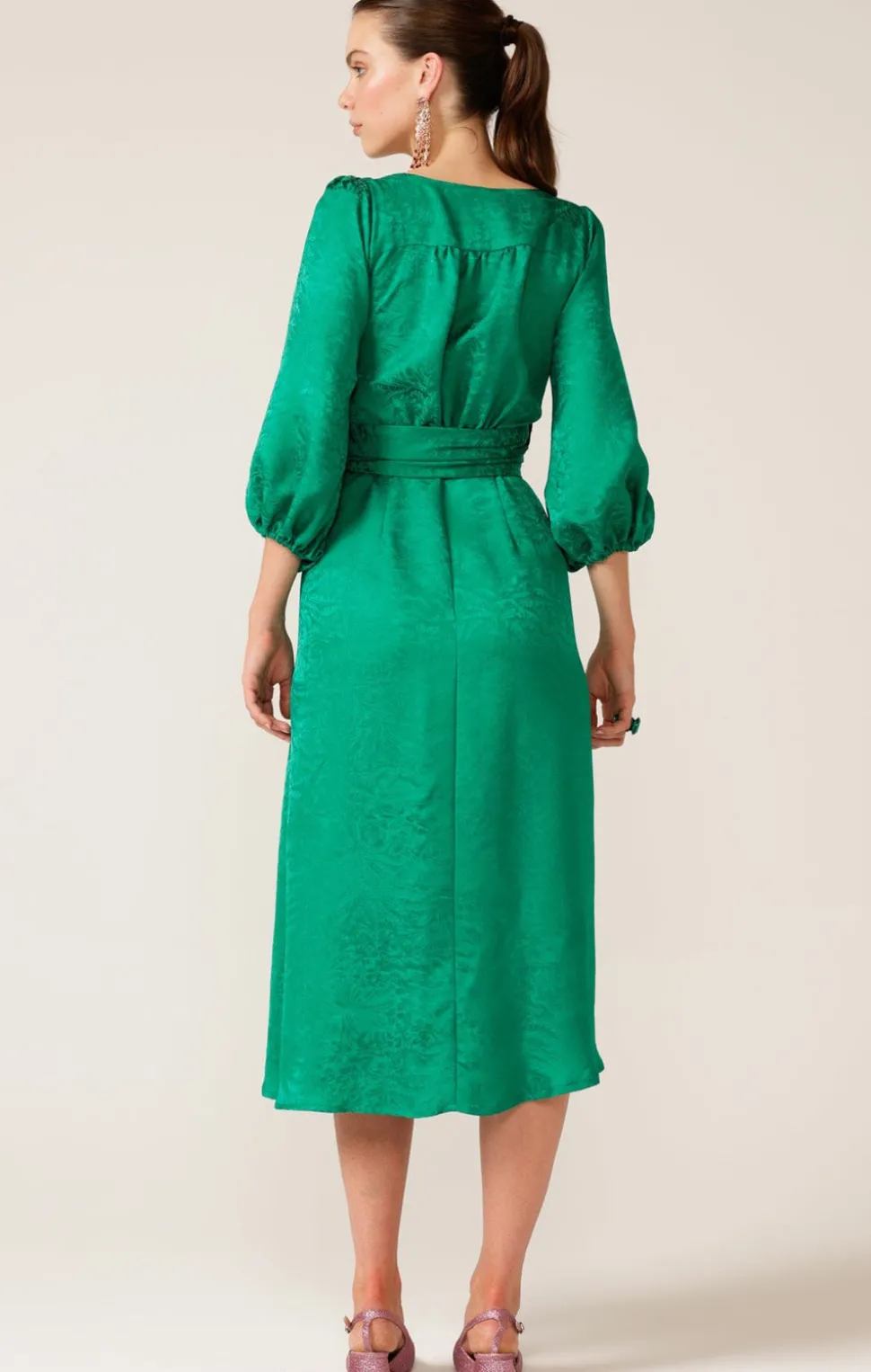 sacha_drake__chateau_wrap_4.webp Sacha Drake - Chateau Wrap Dress - Emerald Jacquard