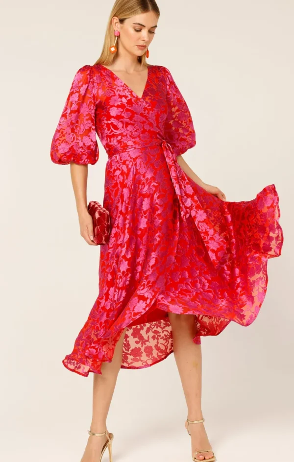 Sacha Drake - Lily Fire Wrap Dress - Pink Red Floral