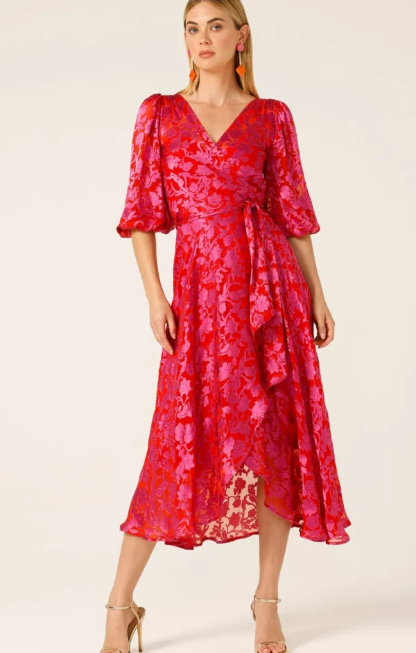 Sacha Drake - Lily Fire Wrap Dress - Pink Red Floral