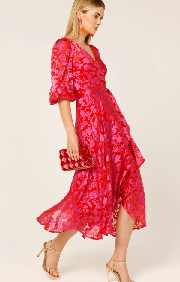 Sacha Drake - Lily Fire Wrap Dress - Pink Red Floral